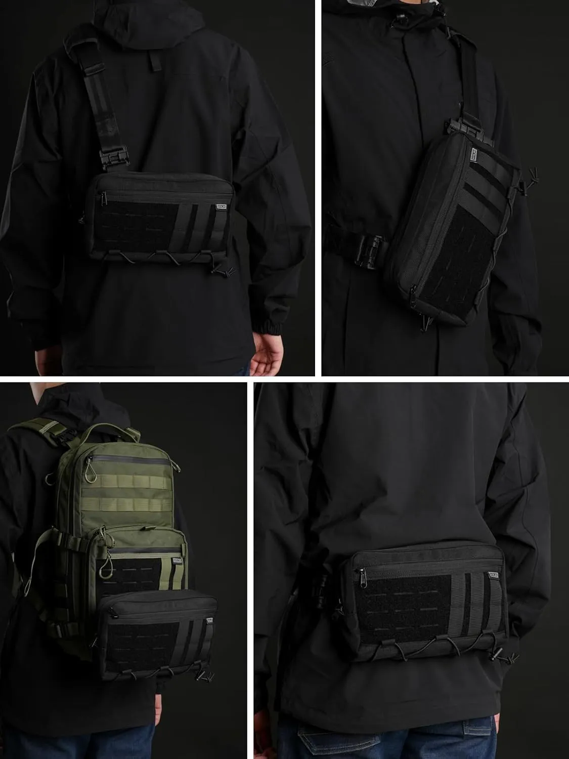 Cache L3C EDC Sling Bag Chest, Lightweight Shoulder Daypack, Travel Hiking Concealed Carry, Crossbody Bag, Tactical Backpack, Hiking Ambidextrous Strap (1000D-Black)