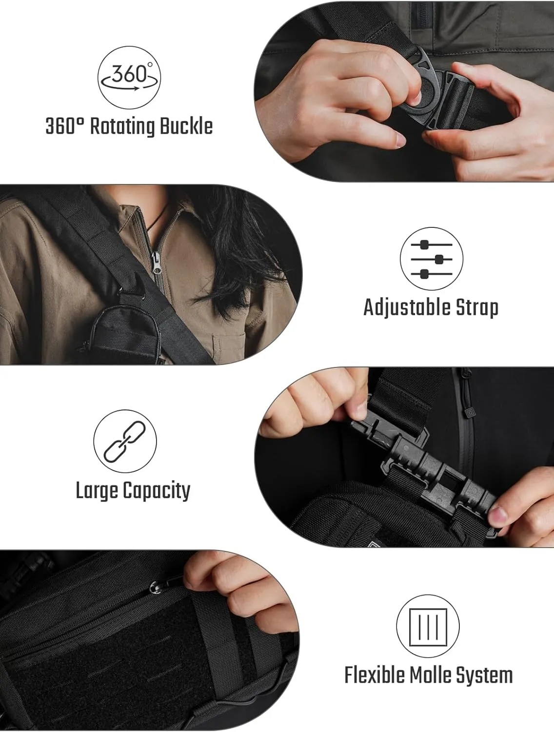 Cache L3C EDC Sling Bag Chest, Lightweight Shoulder Daypack, Travel Hiking Concealed Carry, Crossbody Bag, Tactical Backpack, Hiking Ambidextrous Strap (1000D-Black)