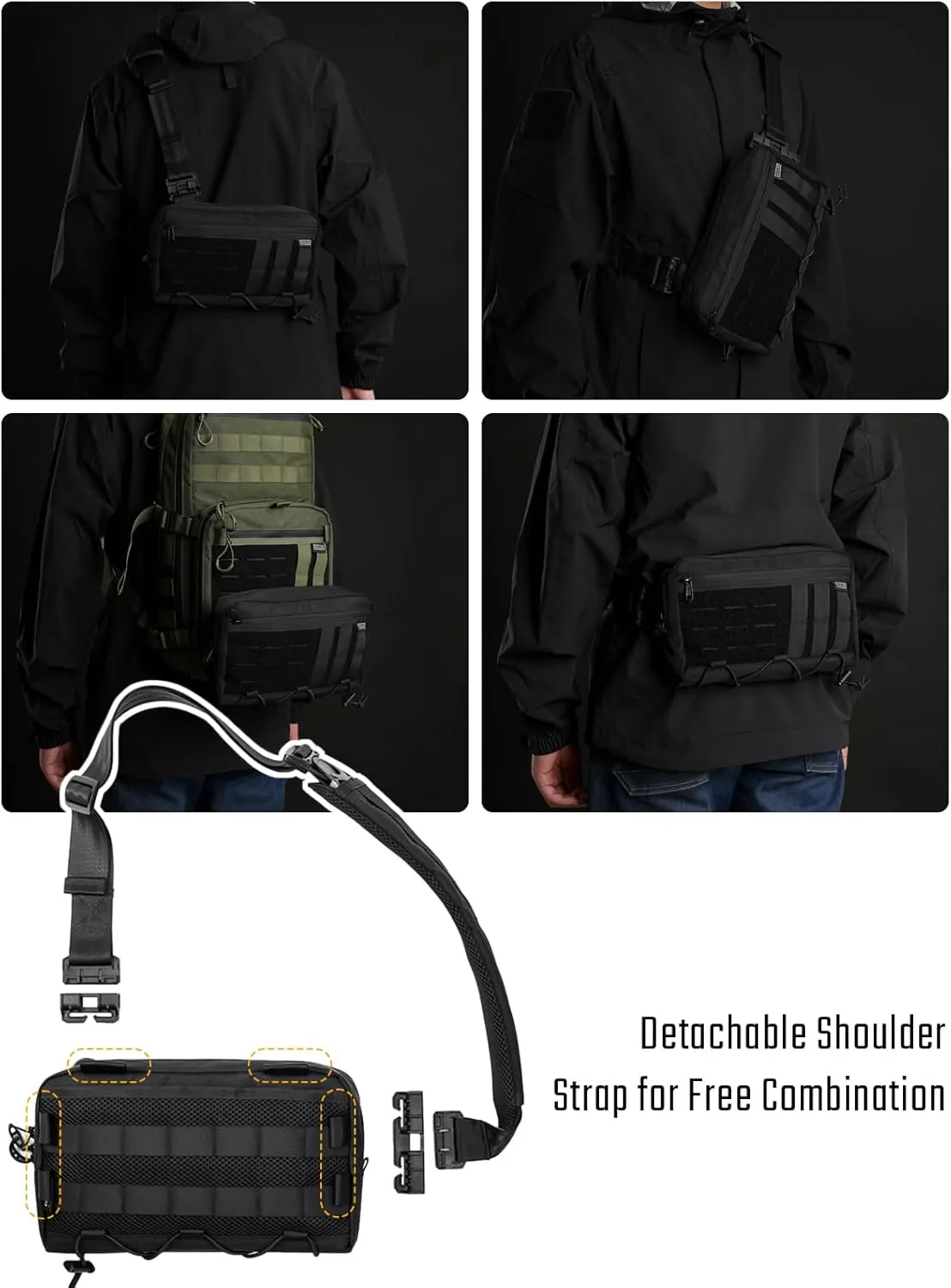 Cache L3C EDC Sling Bag Chest, Lightweight Shoulder Daypack, Travel Hiking Concealed Carry, Crossbody Bag, Tactical Backpack, Hiking Ambidextrous Strap (1000D-Black)