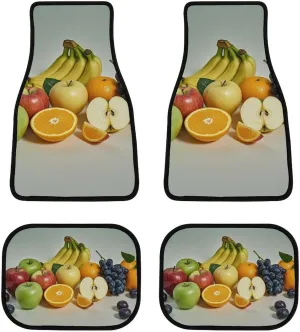 Car Floor Mat 4 Piece Universal Car Floor Pad Fruits Car Mat Set Rubber Floor Mat for Cars Non-Slip Car Carpet Decor Heel Pad for Most Vehicles
