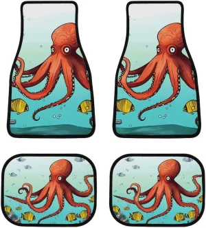 Car Floor Mat 4 Piece Universal Car Floor Pad Giant Octopus Car Mat Set Rubber Floor Mat for Cars Non-Slip Car Carpet Decor Heel Pad for Most Vehicles