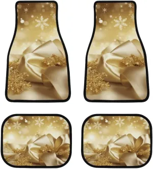 Car Floor Mat 4 Piece Universal Car Floor Pad Gold Silk Christmas Car Mat Set Rubber Floor Mat for Cars Non-Slip Car Carpet Decor Heel Pad for Most Vehicles