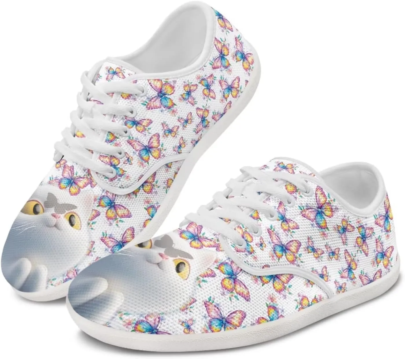 chaqlin Womens Fitness Shoes Non Slip Cat Pattern Low Top Athletic Sneaker Casual Flat Walking Running Tennis Shoe