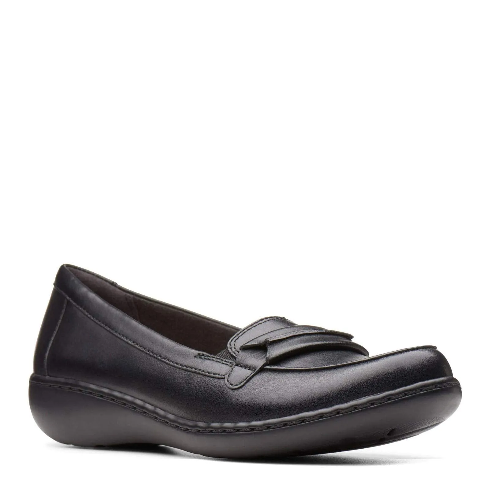 Clarks Women's Ashland Lily Loafer, Black Leather, 10 Narrow