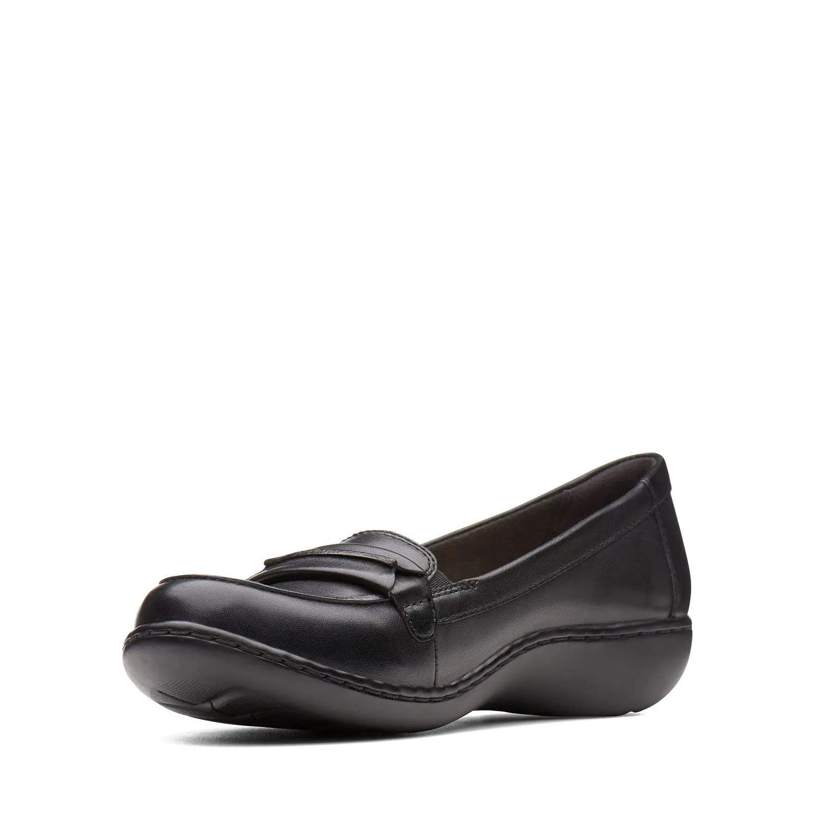 Clarks Women's Ashland Lily Loafer, Black Leather, 10 Narrow