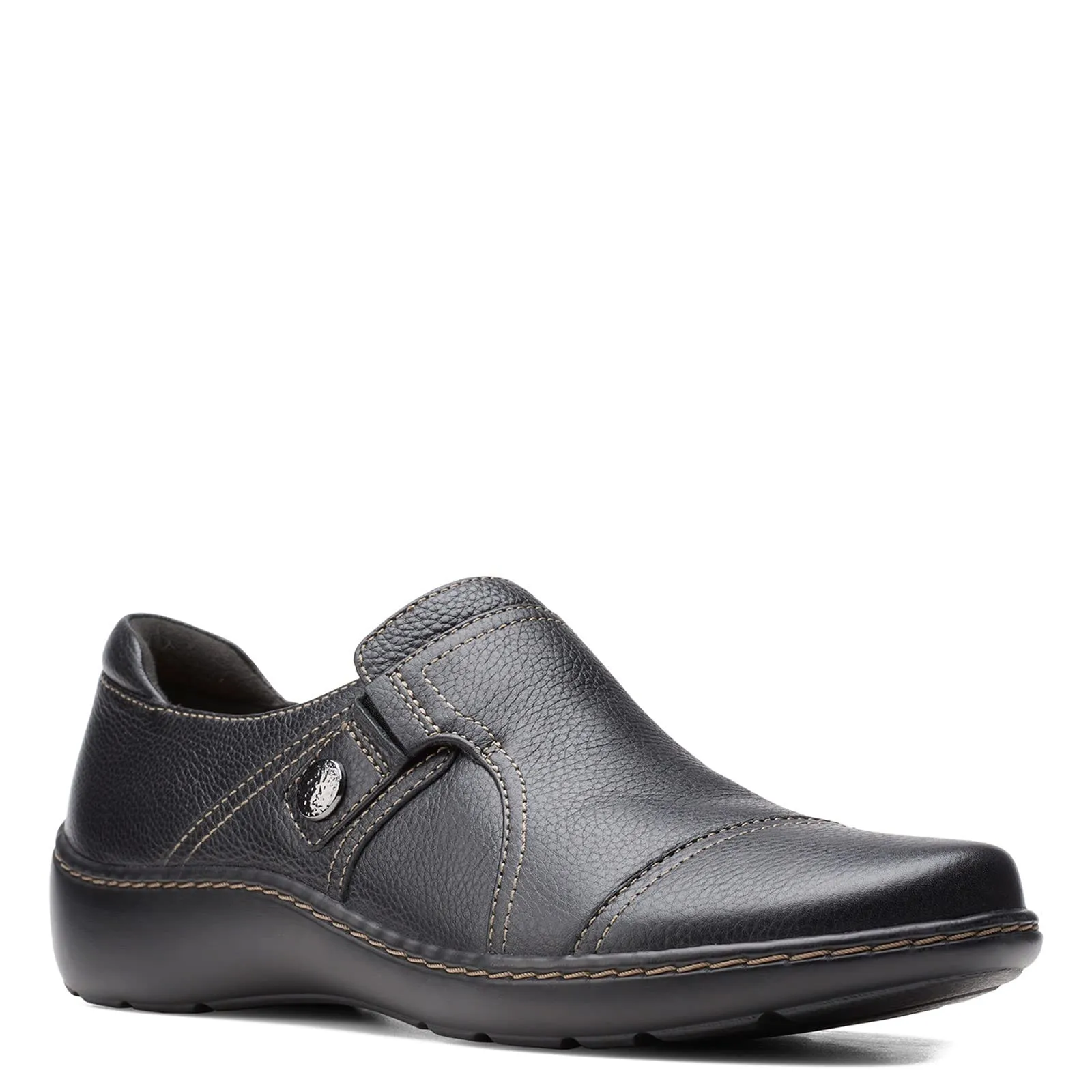 Clarks Women's Cora Poppy Loafer, Black Tumbled, 7