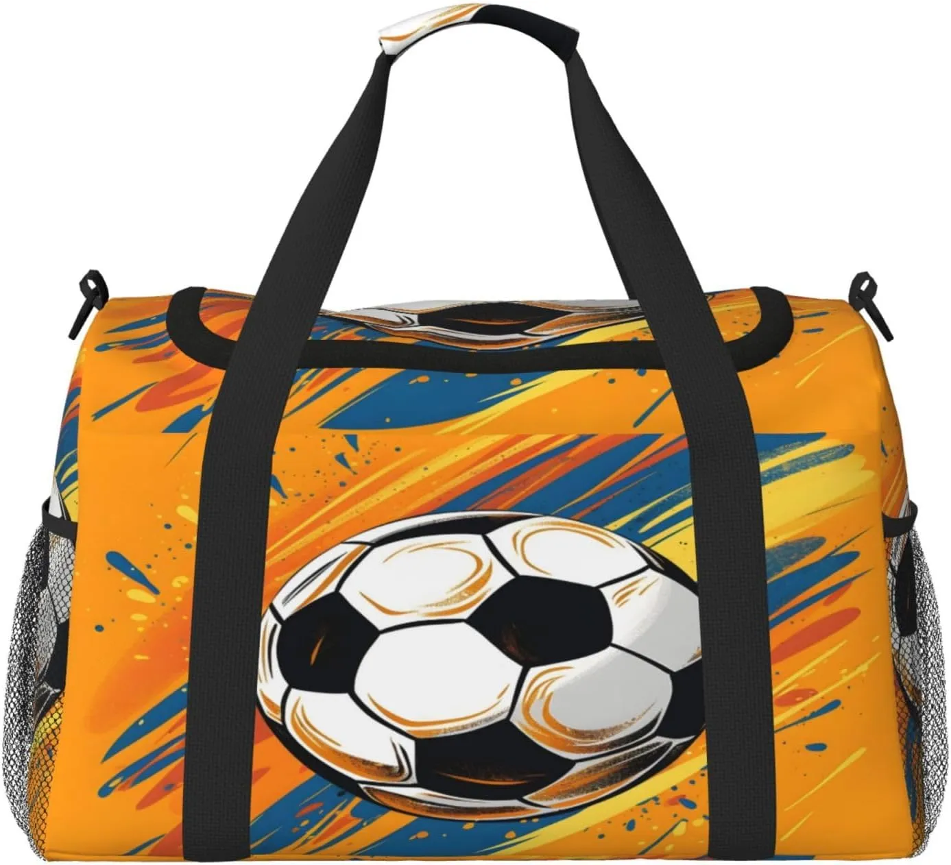 Colorful Soccer Travel Duffel Bag with Strap Multi Pockets Sports Bag Handbag Large Shoulder Bag for Gym Weekend Fitness Camping