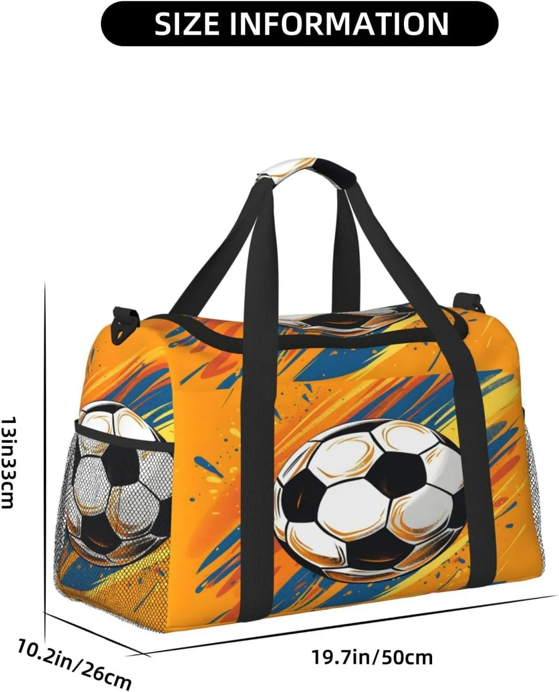 Colorful Soccer Travel Duffel Bag with Strap Multi Pockets Sports Bag Handbag Large Shoulder Bag for Gym Weekend Fitness Camping