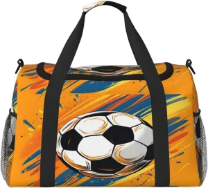 Colorful Soccer Travel Duffel Bag with Strap Multi Pockets Sports Bag Handbag Large Shoulder Bag for Gym Weekend Fitness Camping