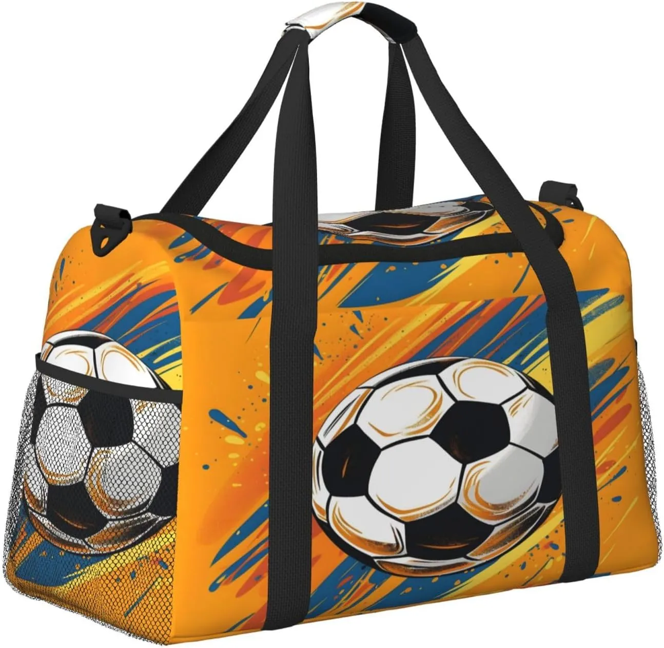 Colorful Soccer Travel Duffel Bag with Strap Multi Pockets Sports Bag Handbag Large Shoulder Bag for Gym Weekend Fitness Camping