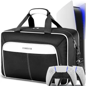 COMECOI Carrying Case for PS5, Travel Case for PS 5 Protective, Large Capacity Storage Bag Compatible with Playstation 5 Disk/ Digital Edition Console, Controllers, Game Cards, Accessories, White