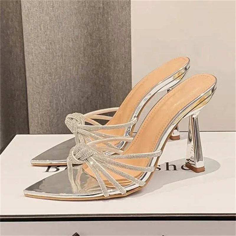 CRYSTAL Narrow Band Women Slipper High Heels