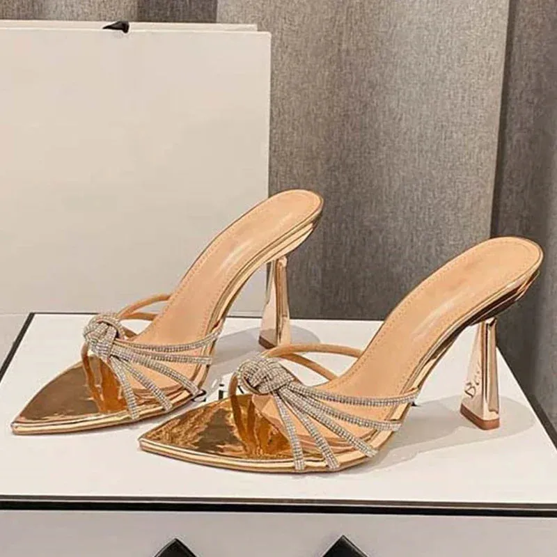 CRYSTAL Narrow Band Women Slipper High Heels