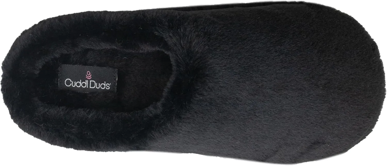 Cuddl Duds Women Indoor Memory Foam Cozy Faux Fur Lining Clog Slipper House Shoes With Skid Resistant Bottom