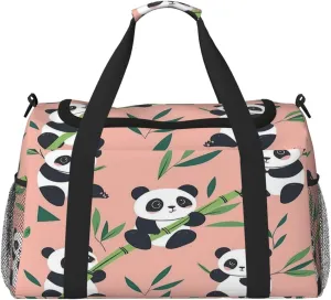 Cute Panda Travel Duffel Bag with Strap Multi Pockets Sports Bag Handbag Large Shoulder Bag for Gym Weekend Fitness Camping