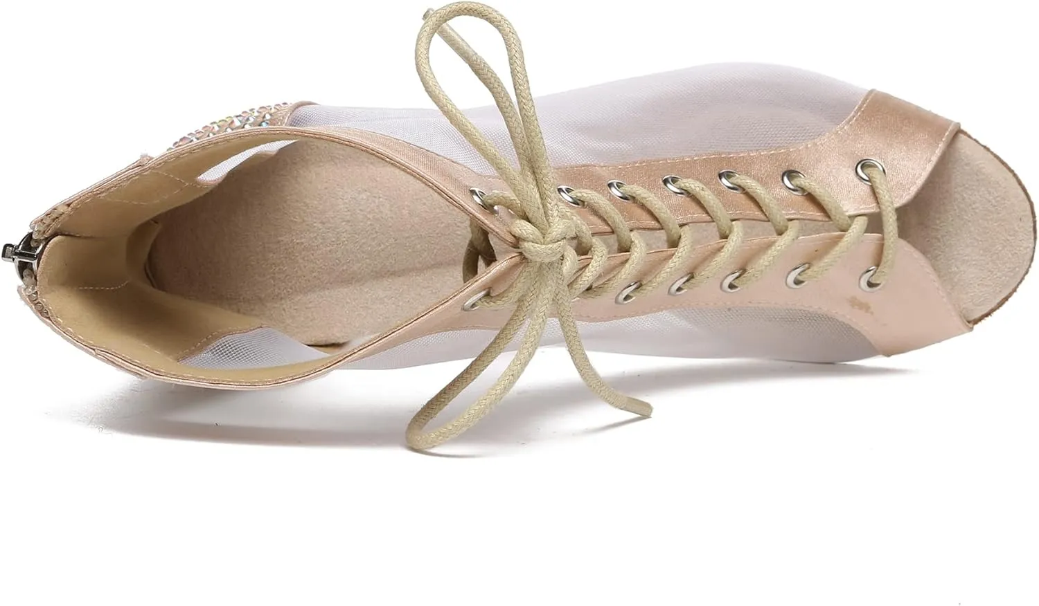 Dance Practice Shoes for Women Mesh Ballroom Sandals Heels Party Prom Ankle Booties with Zip