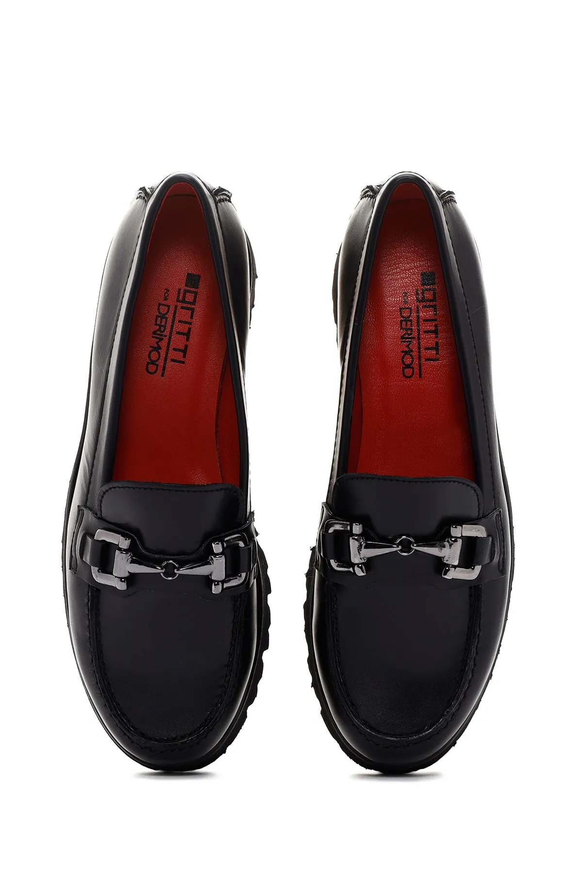 Derimod Gritti Kadın Siyah Deri Klasik Loafer