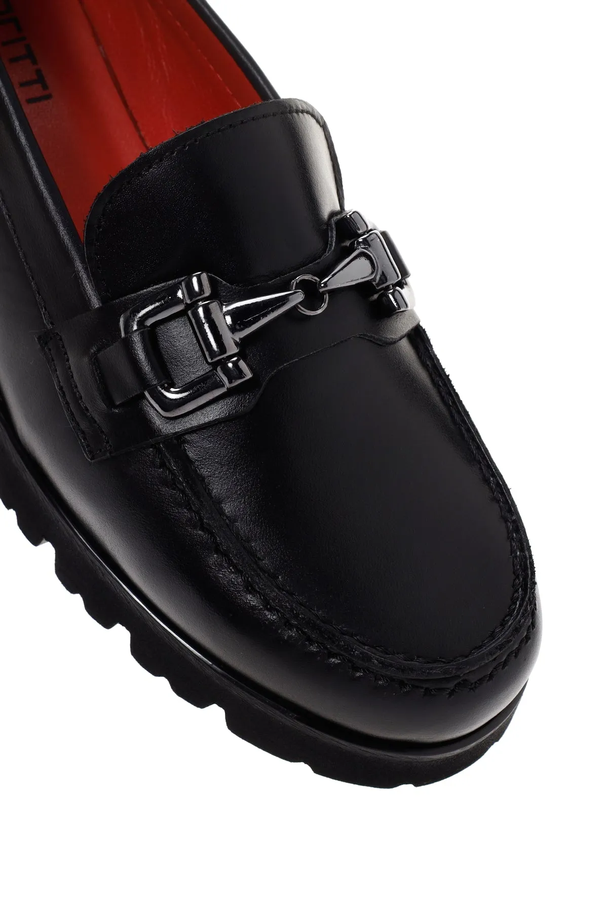 Derimod Gritti Kadın Siyah Deri Klasik Loafer