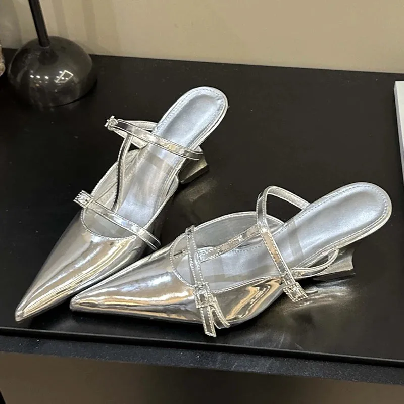 Designer Pointed Toe Women Slippers Shoes with Wedges High Heels