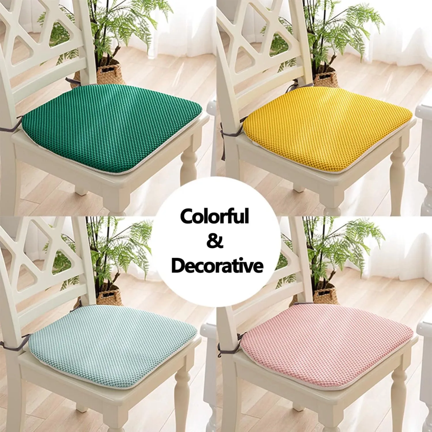 Dining Room Chair Cushion Covers Washable, Chair Seat Cushion Replacement, Summer Breathable Mesh Chair Pads with Ties, U Shaped Kitchen Chair Pads with Anti-slip Rubber Back Light Green
