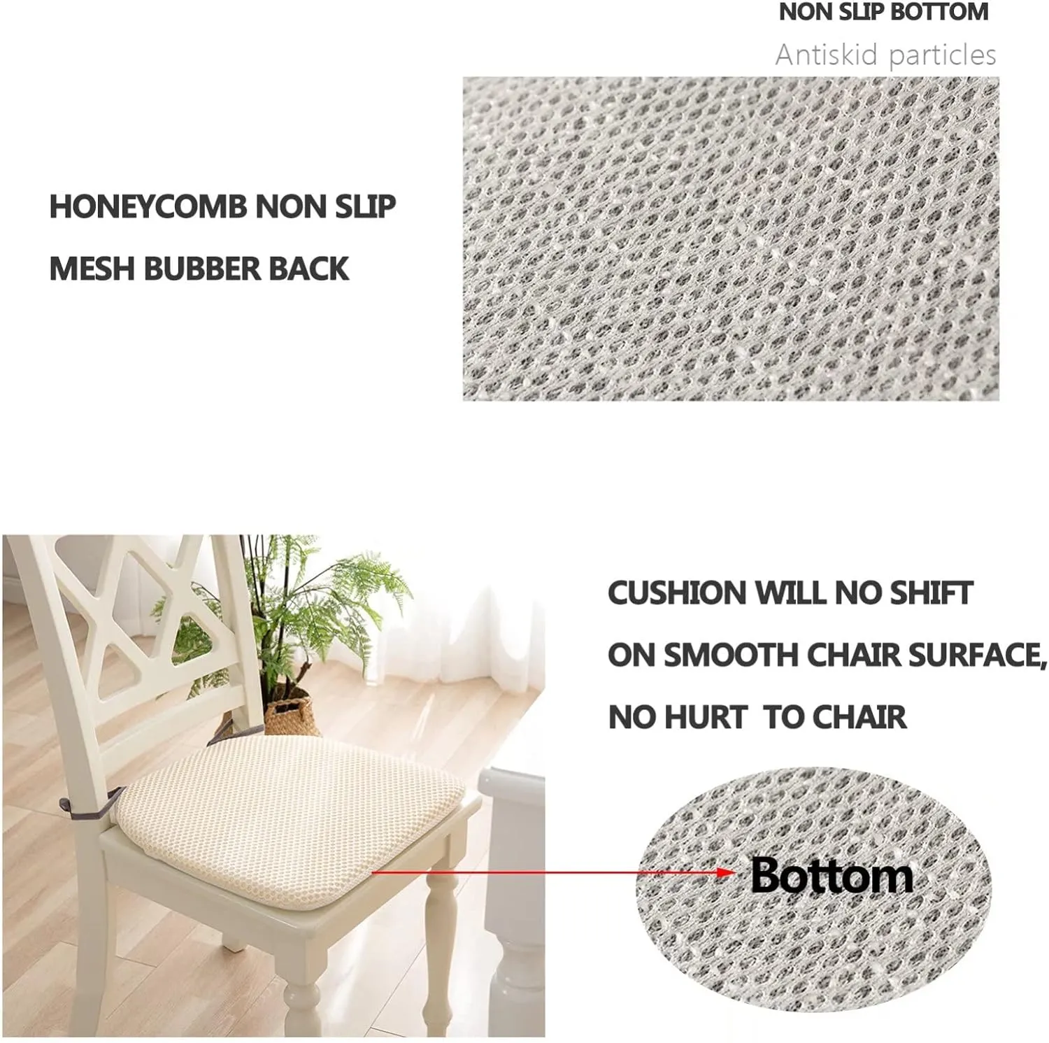 Dining Room Chair Cushion Covers Washable, Chair Seat Cushion Replacement, Summer Breathable Mesh Chair Pads with Ties, U Shaped Kitchen Chair Pads with Anti-slip Rubber Back Light Green