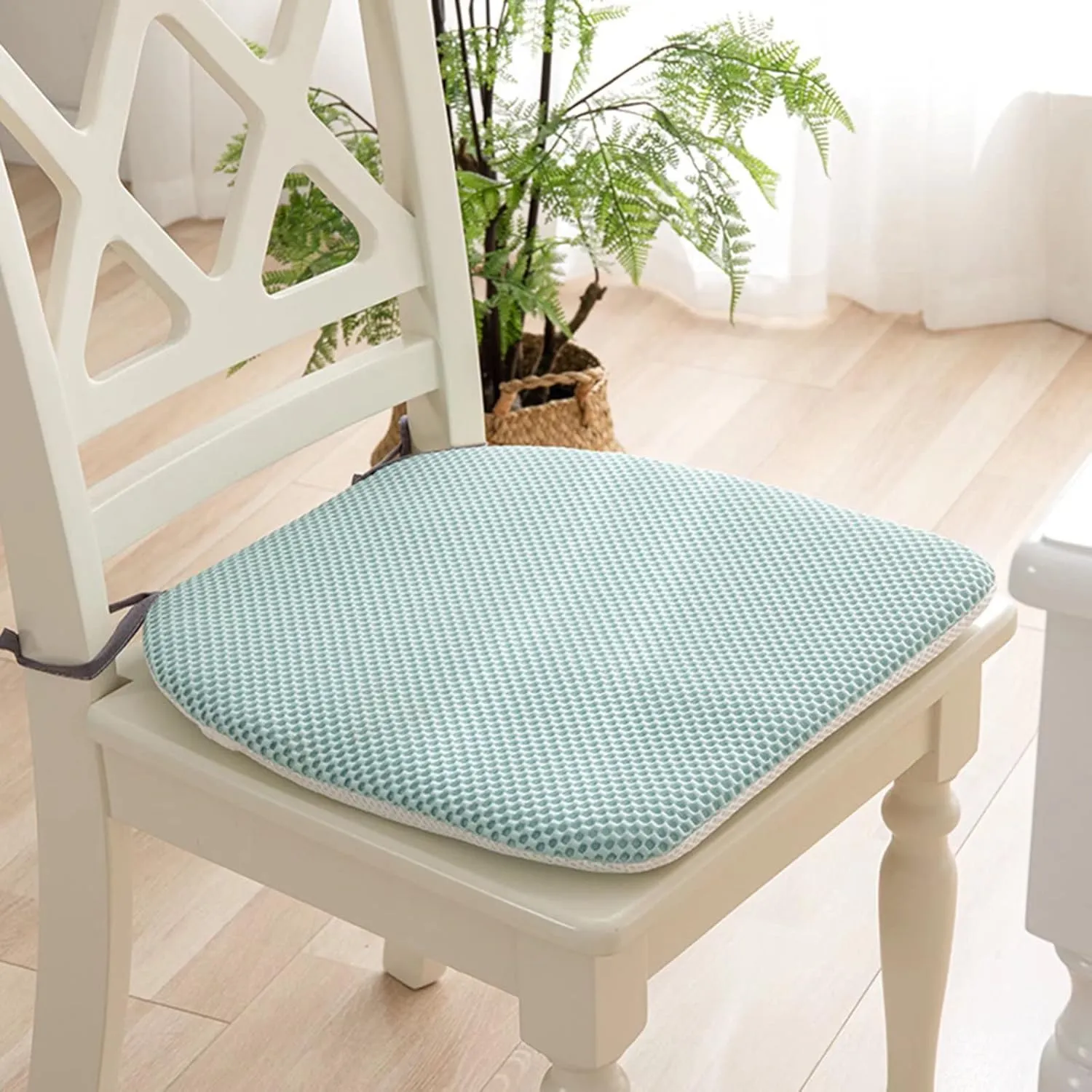 Dining Room Chair Cushion Covers Washable, Chair Seat Cushion Replacement, Summer Breathable Mesh Chair Pads with Ties, U Shaped Kitchen Chair Pads with Anti-slip Rubber Back Light Green