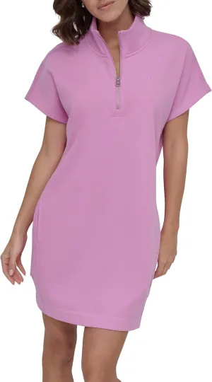 DKNY womens Short Sleeve Half-zip Sweatshirt Dress