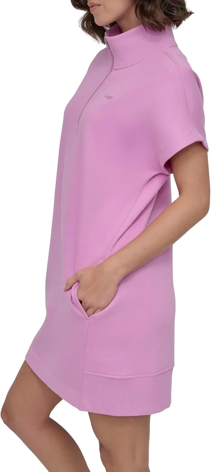 DKNY womens Short Sleeve Half-zip Sweatshirt Dress