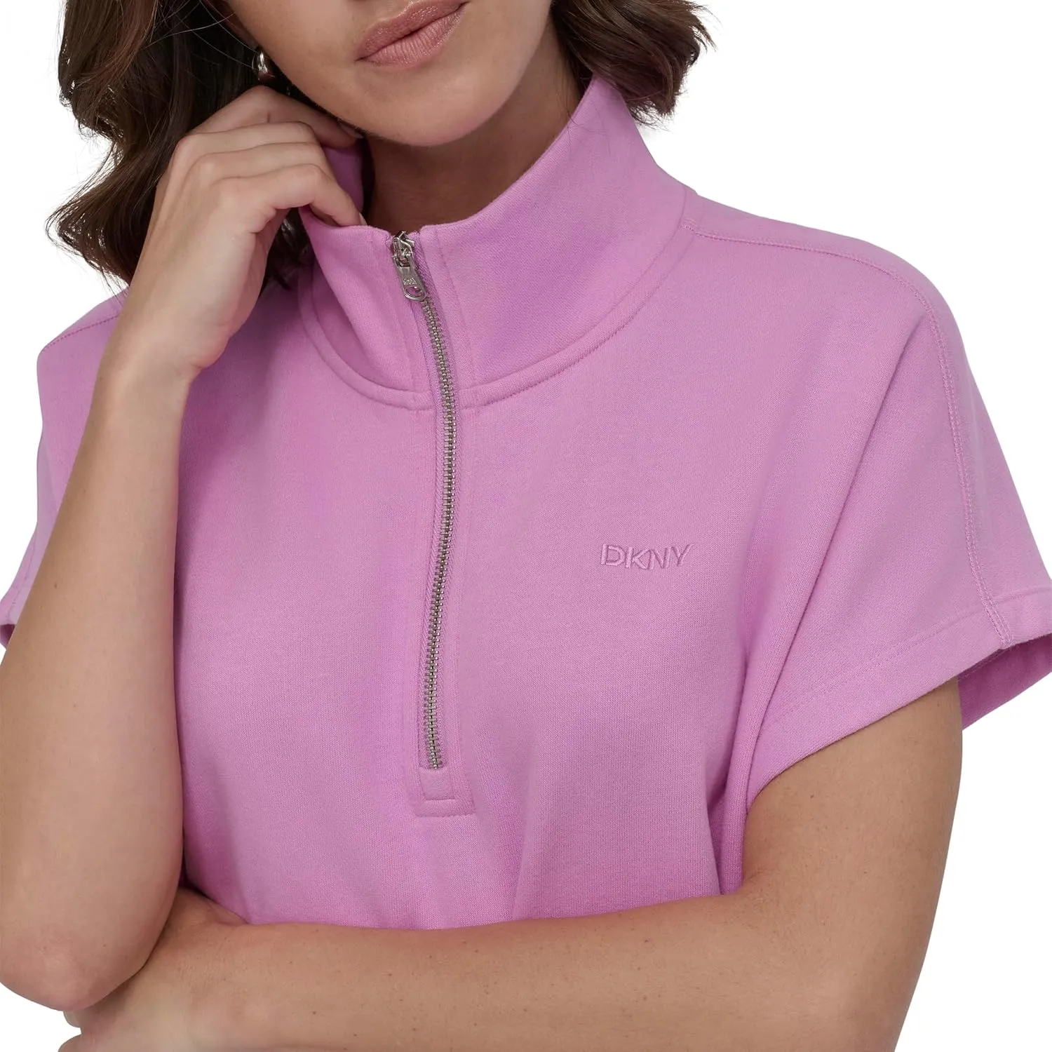 DKNY womens Short Sleeve Half-zip Sweatshirt Dress