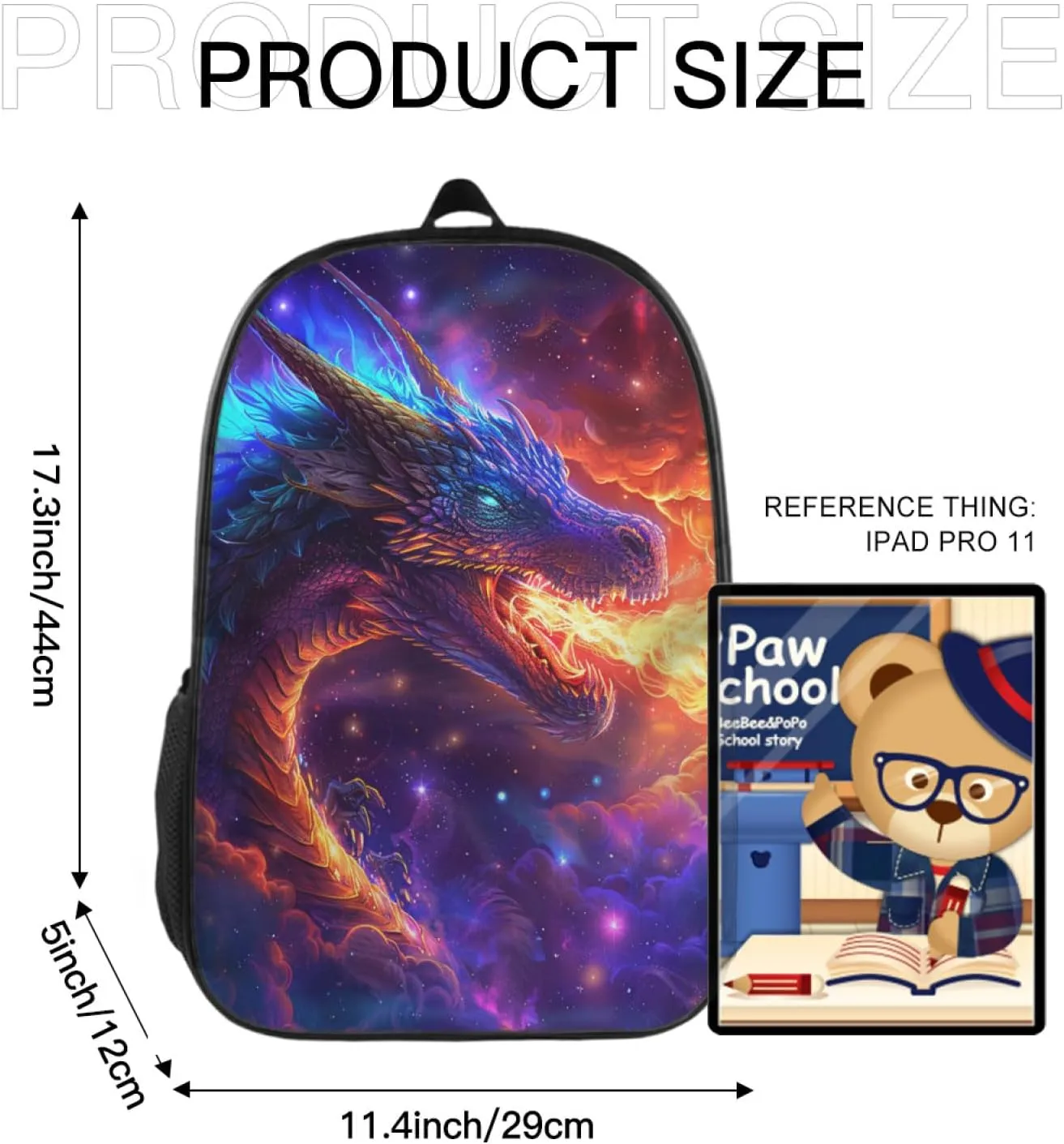Dragon Backpack, Simple and Aesthetic Bookbag for Women & Men, Lightweight Adjustable Black Backpack for Travel Outdoor Sports, Large Capacity Laptop Bag for Business Office