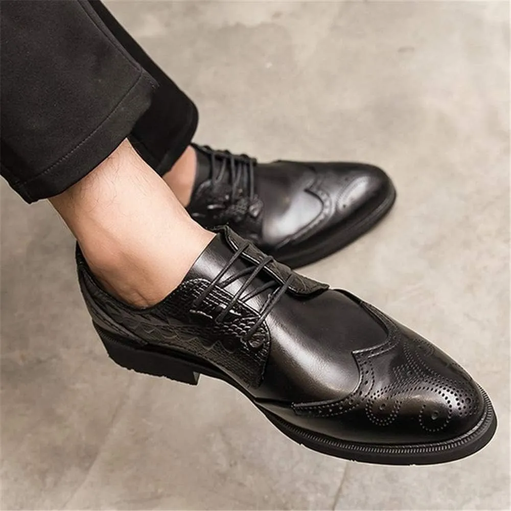 Dress Oxford for Men Lace Up Wing Tip Brogue Derby Shoes Cowhide Anti-Slip Rubber Sole Low Top Party Suitable for Many Occasions