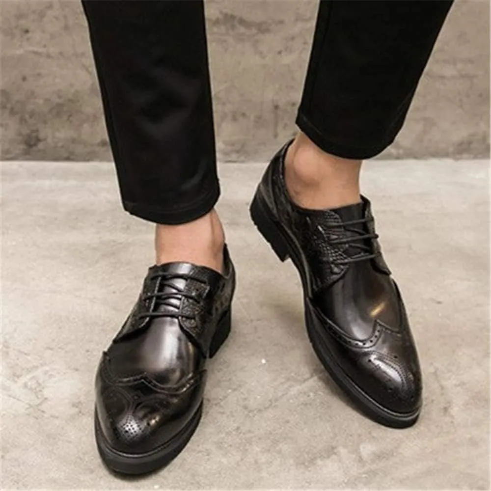 Dress Oxford for Men Lace Up Wing Tip Brogue Derby Shoes Cowhide Anti-Slip Rubber Sole Low Top Party Suitable for Many Occasions
