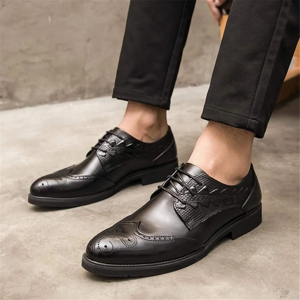 Dress Oxford for Men Lace Up Wing Tip Brogue Derby Shoes Cowhide Anti-Slip Rubber Sole Low Top Party Suitable for Many Occasions