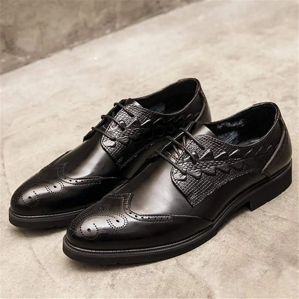 Dress Oxford for Men Lace Up Wing Tip Brogue Derby Shoes Cowhide Anti-Slip Rubber Sole Low Top Party Suitable for Many Occasions