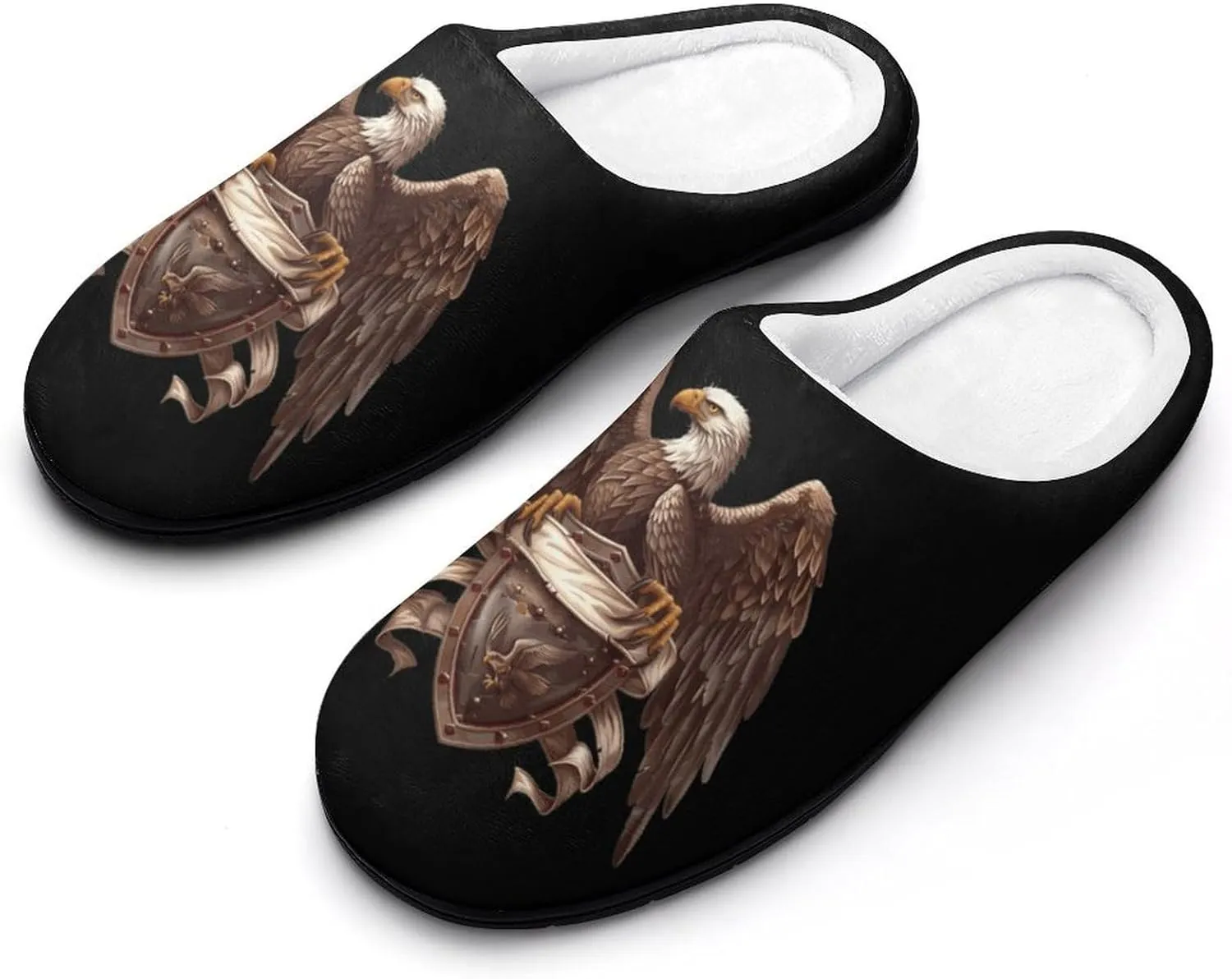 Eagle with Shield and Ribbon Men's Cotton Slippers Memory Foam House Shoes Non Slip Soles Winter Slippers