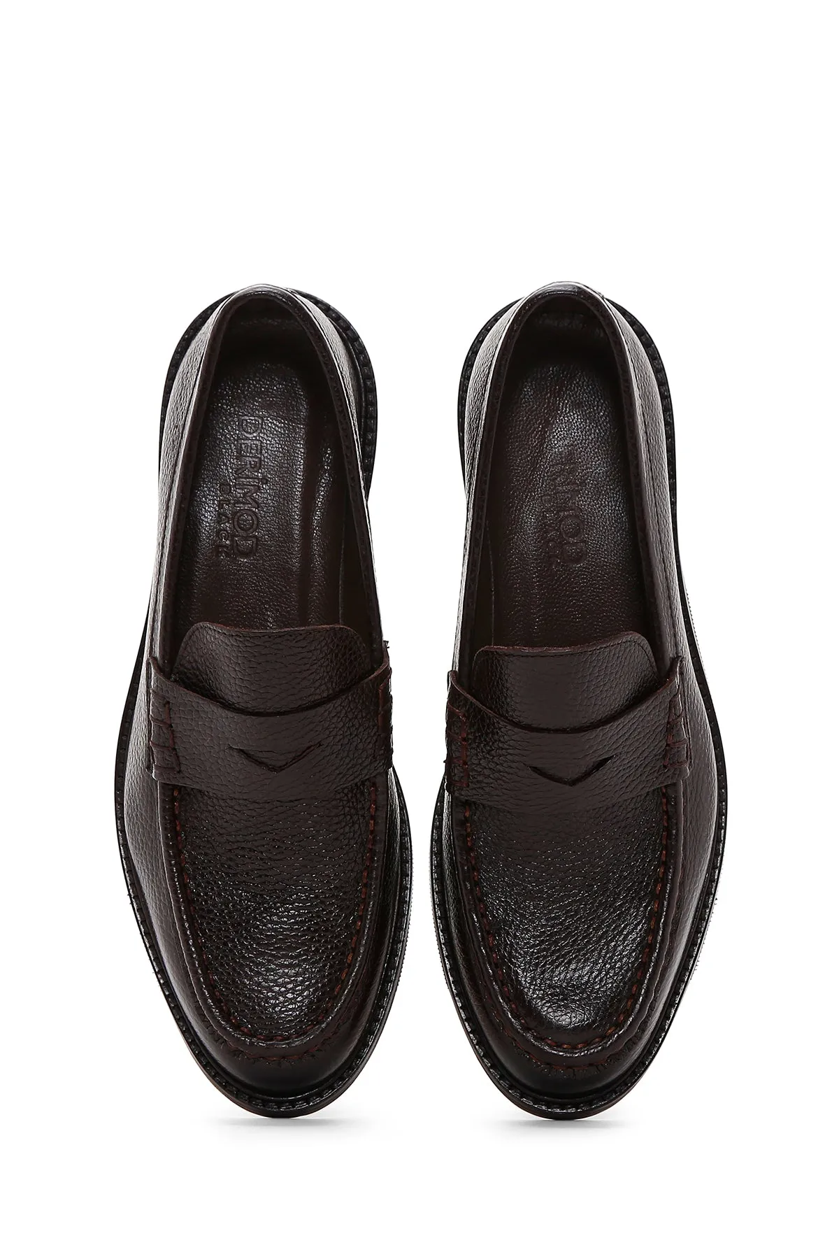 Erkek Kahverengi Deri Klasik Loafer