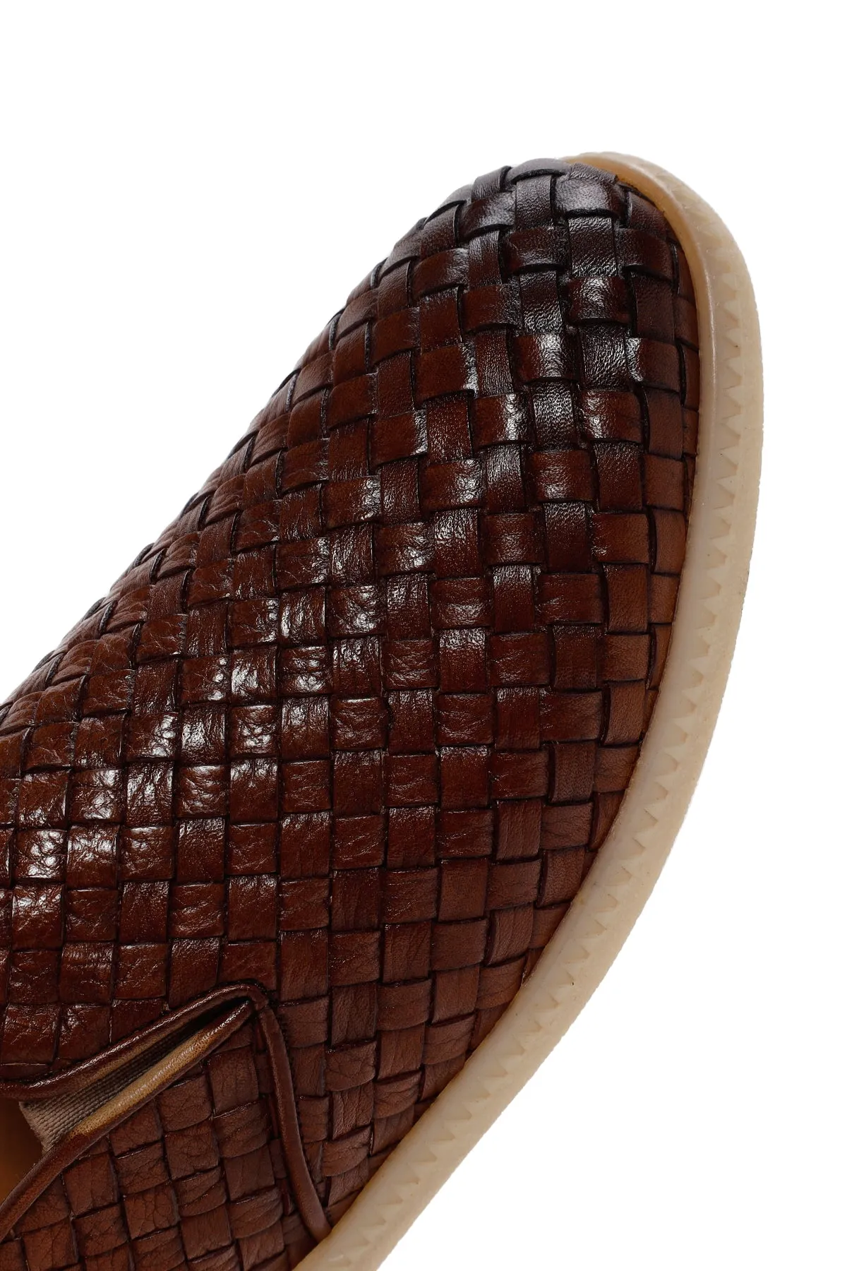 Erkek Taba Örgü Deri Casual Loafer