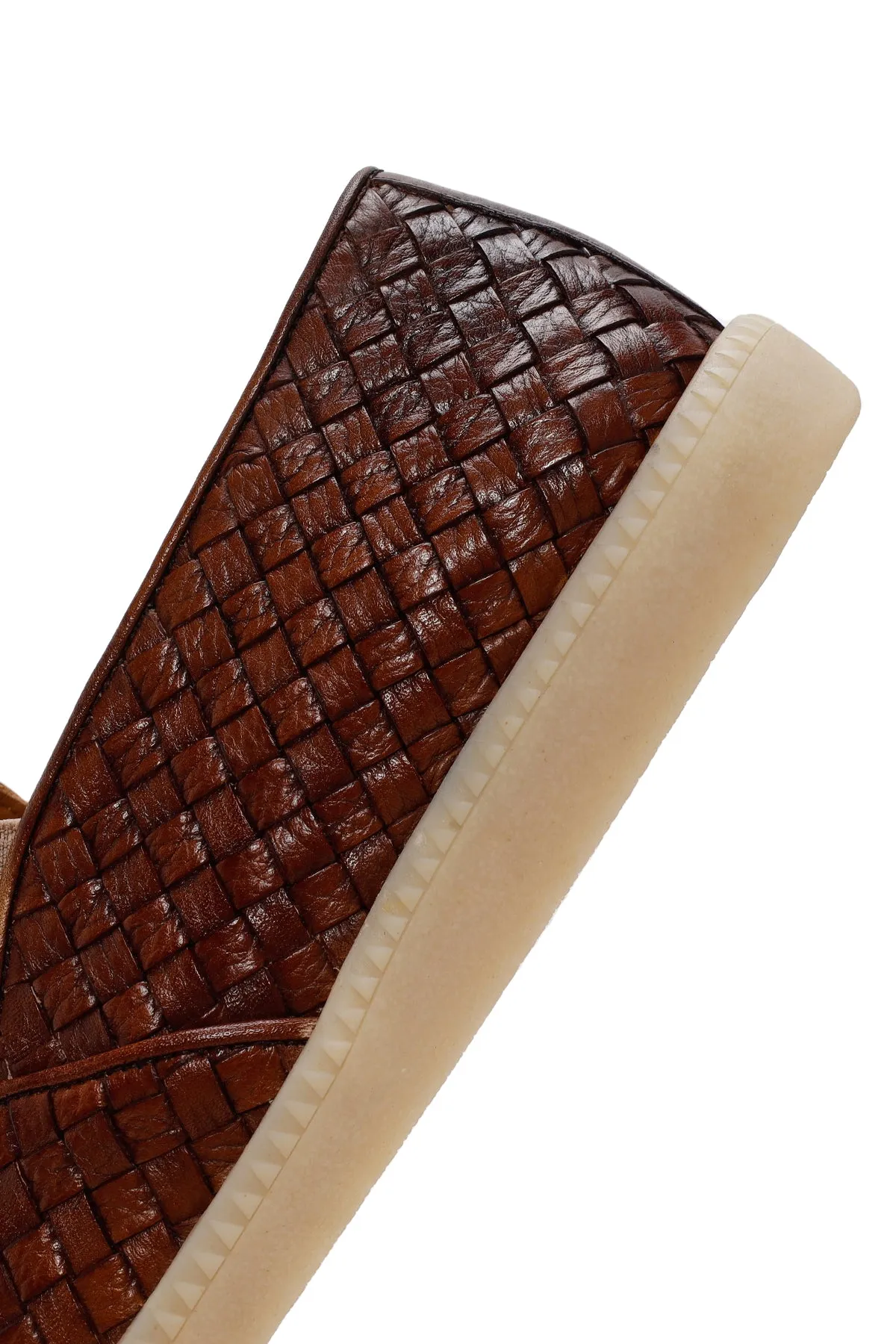 Erkek Taba Örgü Deri Casual Loafer