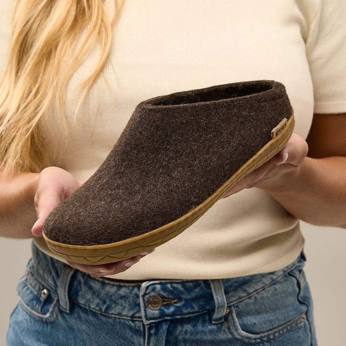 Felt Rubber Sole Mule - Brown
