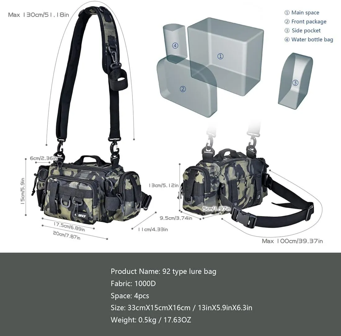 Fishing Tackle Bags for Saltwater or Freshwater Fishing - Water Resistant Material - Fishing Gear Storage - Padded Shoulder Strap (Green Camouflage)