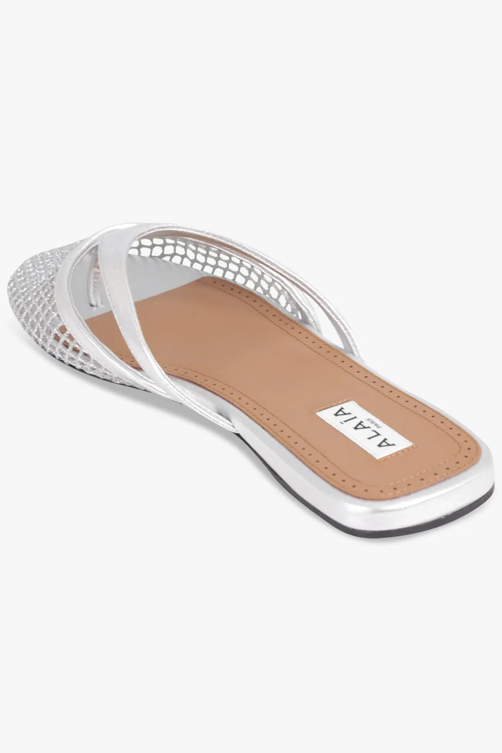 Fishnet Thong Slide | Silver