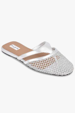 Fishnet Thong Slide | Silver