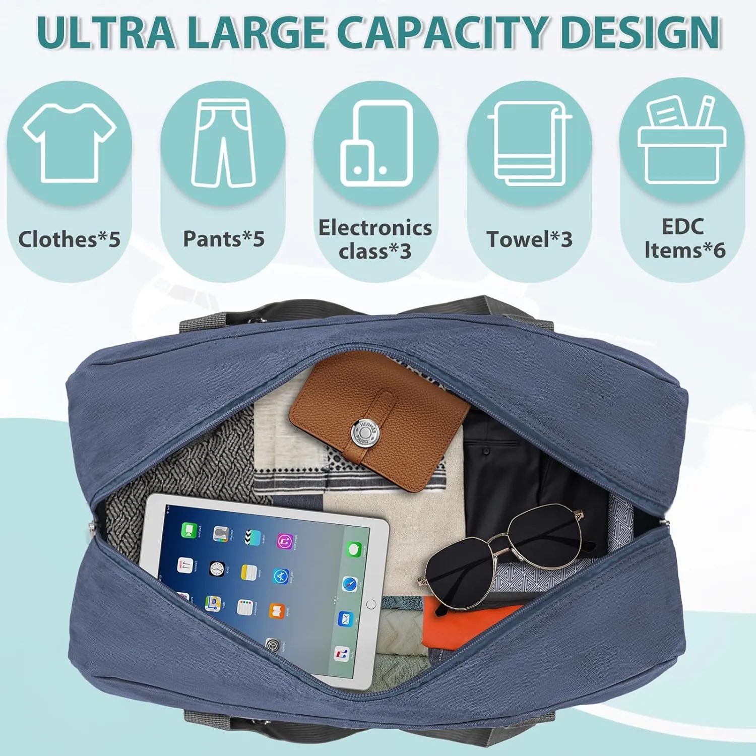 For Spirit Airlines Personal Item Bag 18x14x8, Foldable Travel Duffel Bag Tote Carry on Luggage Duffle Weekend Overnight Bag for Women and Men(Dark Blue with Strap)