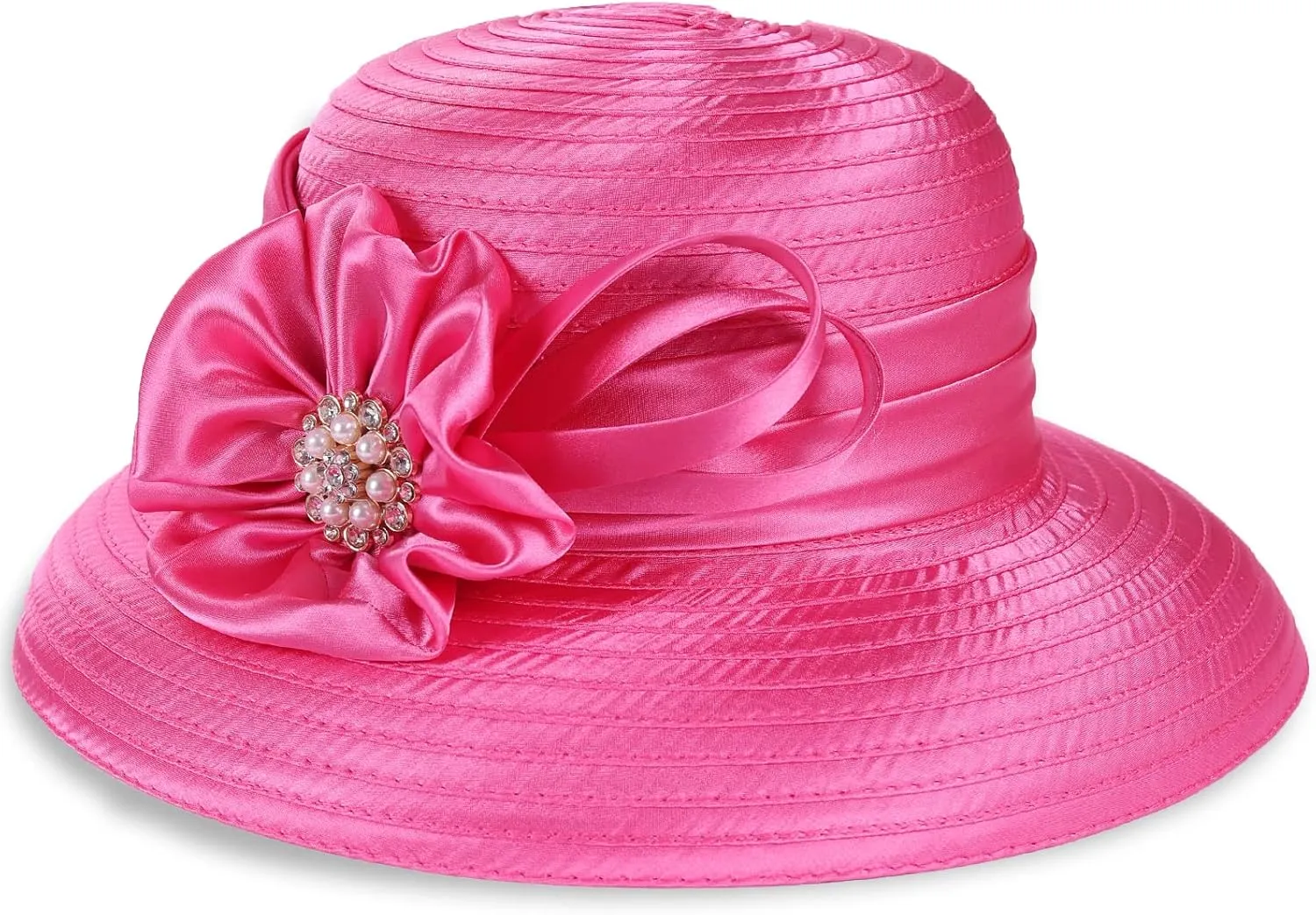 FORBUSITE Church Hats for Women Derby Hats 1950s 20s with Rhinestone Wide Brim