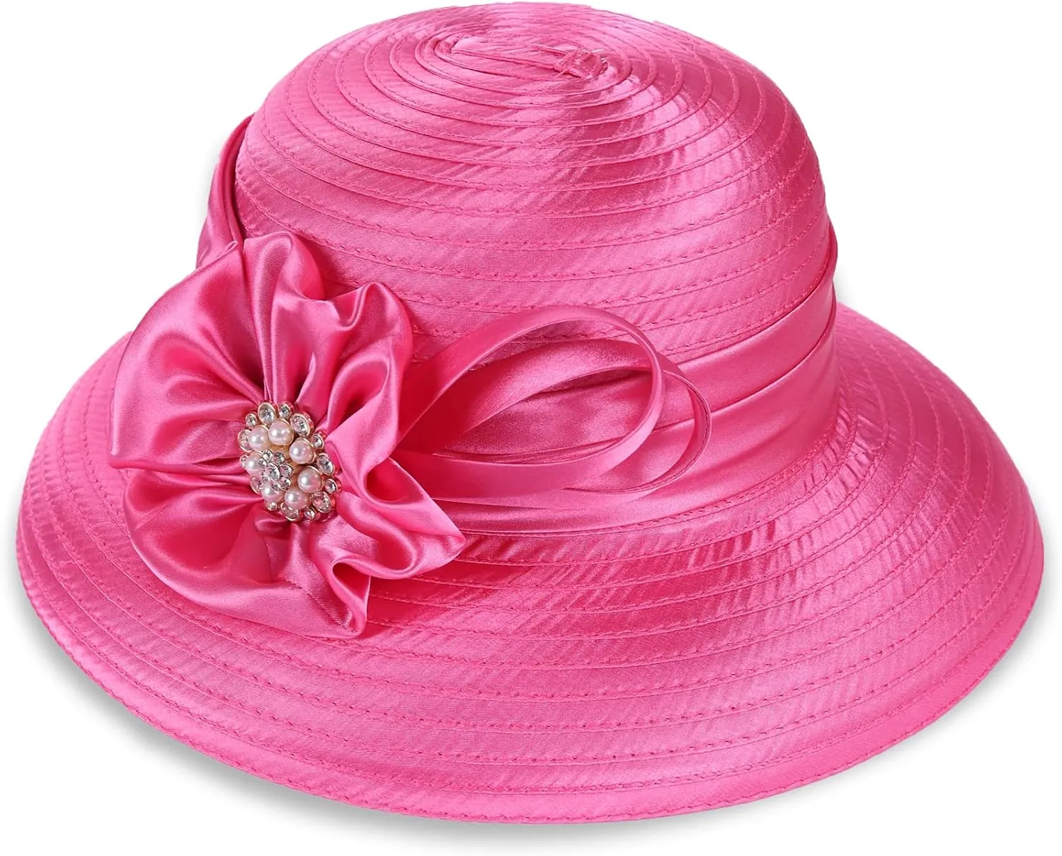 FORBUSITE Church Hats for Women Derby Hats 1950s 20s with Rhinestone Wide Brim