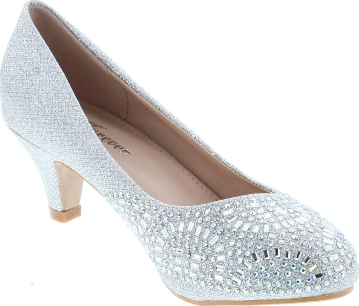 Forever Link Jemma-31 Womens Kitten Heel Jeweled Rhinestone Slide Slip On Pump Shoes