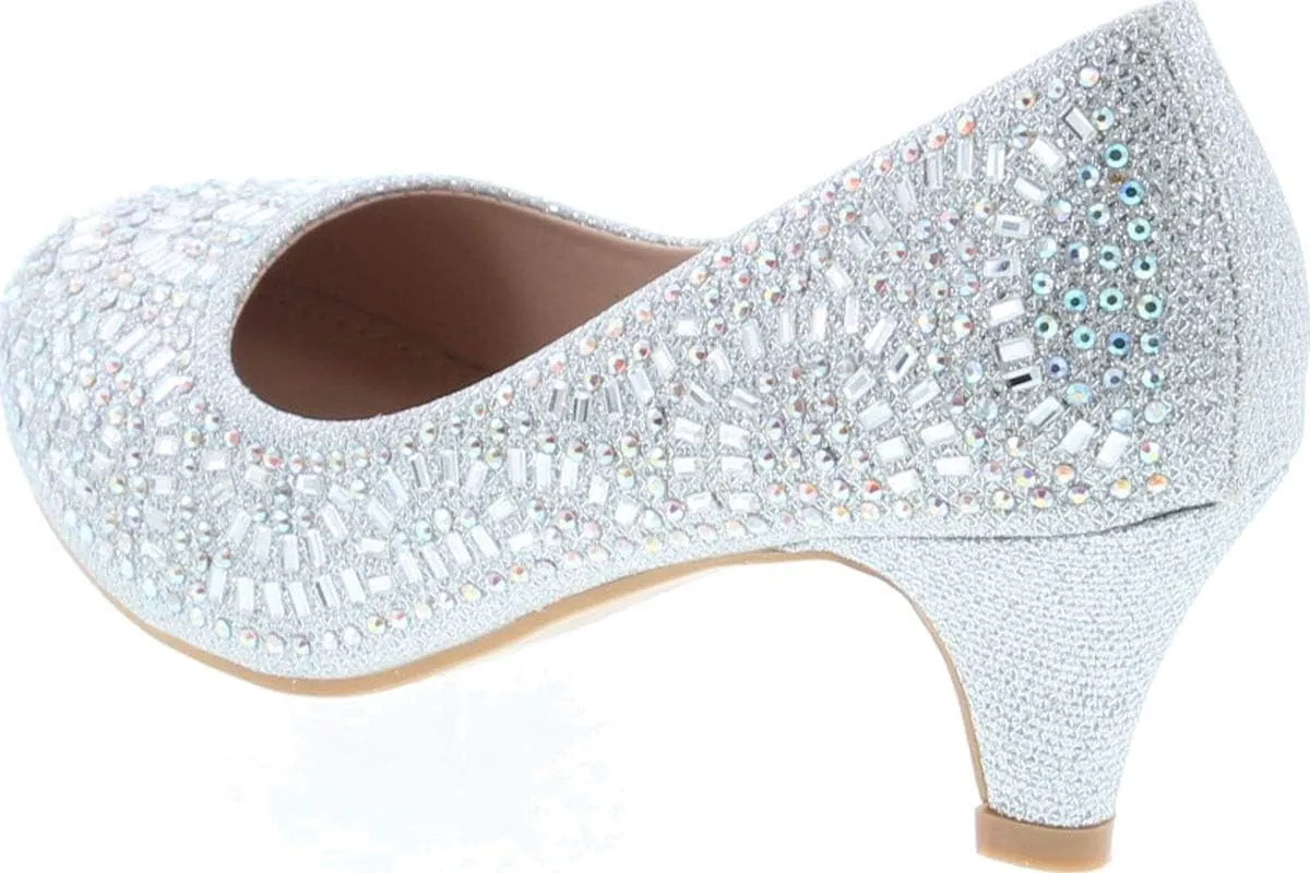 Forever Link Jemma-31 Womens Kitten Heel Jeweled Rhinestone Slide Slip On Pump Shoes