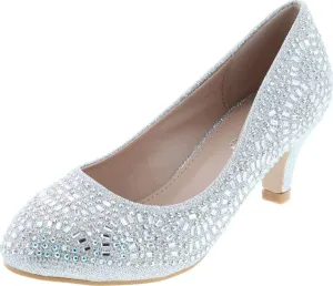 Forever Link Jemma-31 Womens Kitten Heel Jeweled Rhinestone Slide Slip On Pump Shoes