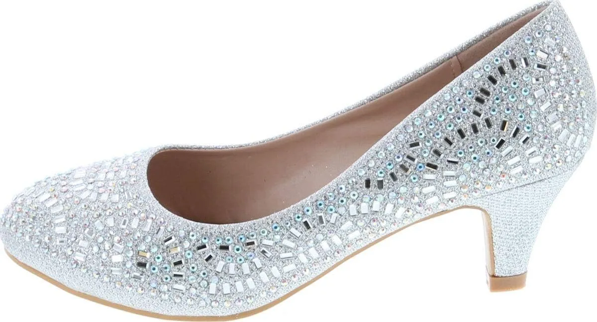 Forever Link Jemma-31 Womens Kitten Heel Jeweled Rhinestone Slide Slip On Pump Shoes