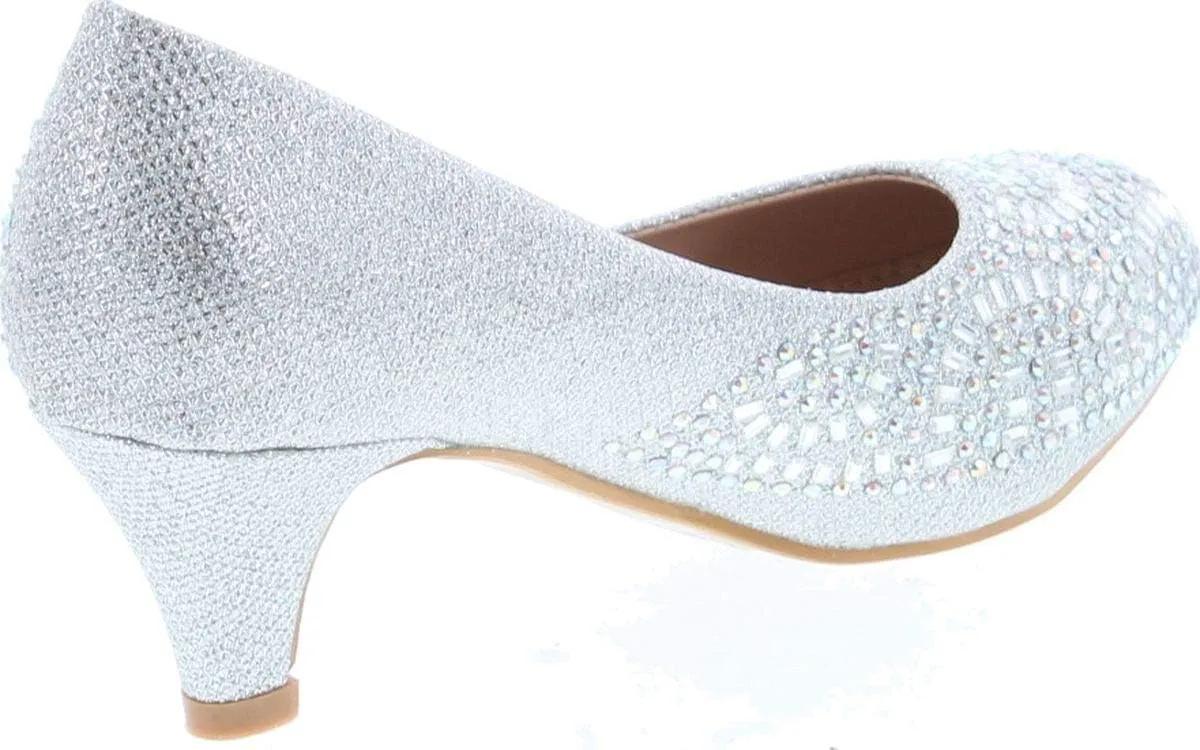 Forever Link Jemma-31 Womens Kitten Heel Jeweled Rhinestone Slide Slip On Pump Shoes